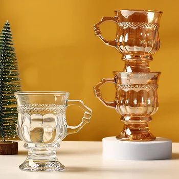135 мл Луксозна Дизайнерска Стъклена Кафеена чаша с релефни изображения в Европейския Ретро-стил, Удебелена Чаена Чаша за домашна закуска, Млечна Чаша, Мини-чаена чаша