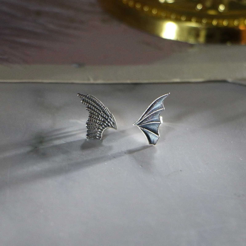 Асиметрични обеци в формата на крилата на ангела, обеци с мърляв темперамент Изображение 4