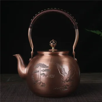 1600 МЛ Антикварен Maker от Чиста Мед За здравословен Вряща Вода Ръчно Дялан Чайник От Мед и Червен Чай