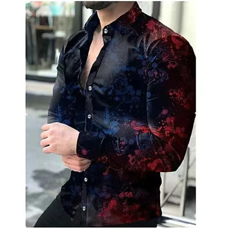Модерна мъжка риза с ревери пролет и лято ежедневни градинска мек материал, дишащ 2024 гореща разпродажба нов голям размер Изображение 5