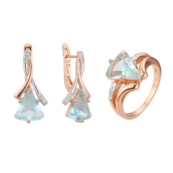 2022 Нови Модни бижута с пръстени, бижута от розово злато и сребро проба 585, обеци със син камък, Комплект бижута