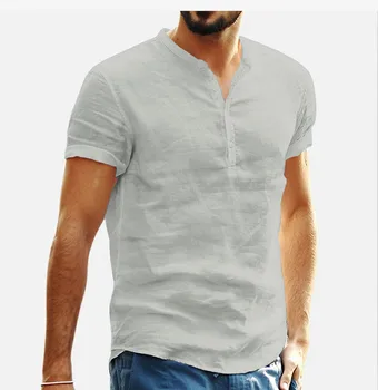 2023 Нова мъжка тениска с къси ръкави От памук и лен с V-образно деколте, Ежедневни мъжки t-shirt, Мъжки дишащи върховете S-5XL