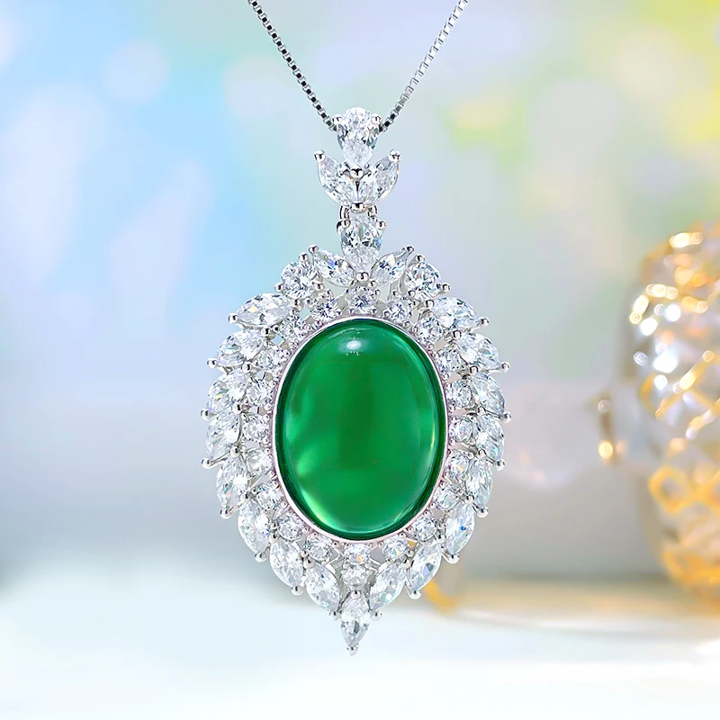 Луксозна мода или баба зелен ретро 925 сребърен медальон, инкрустирани высокоуглеродистым диамантен пръстен универсален дворцов стил seni Изображение 1