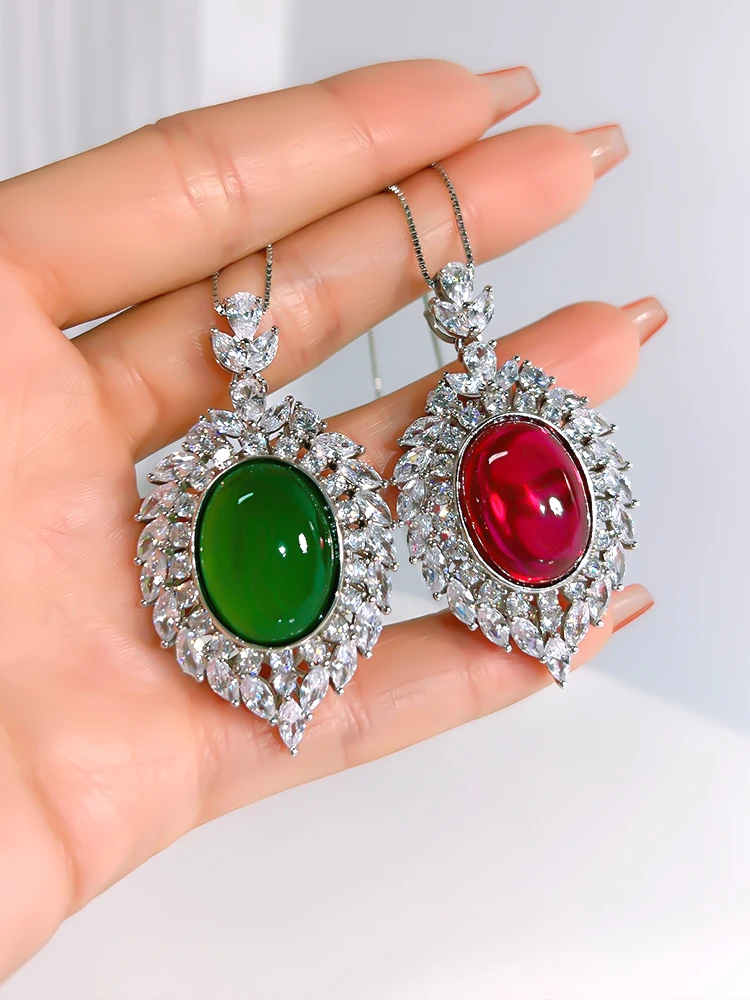 Луксозна мода или баба зелен ретро 925 сребърен медальон, инкрустирани высокоуглеродистым диамантен пръстен универсален дворцов стил seni Изображение 3