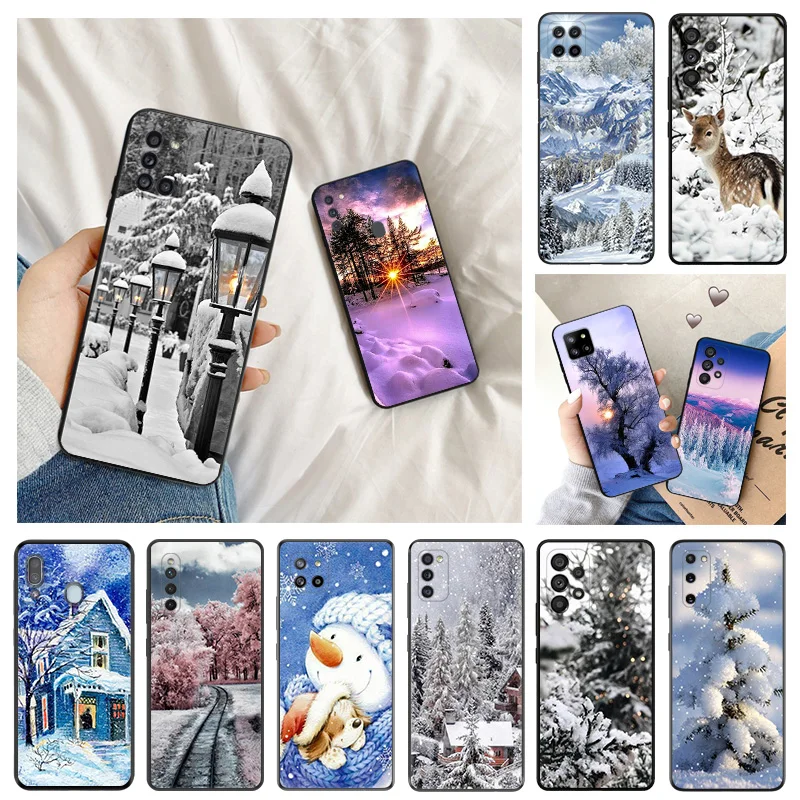 Мек калъф за Samsung A11 A12 A13 A14 A21 A22 в а23 A24 A31 A32 A50 A70 A10 A20 A30 A40 A90 Зима, Сняг, Лед Дърво Калъфи за телефони на Кутията Изображение 0