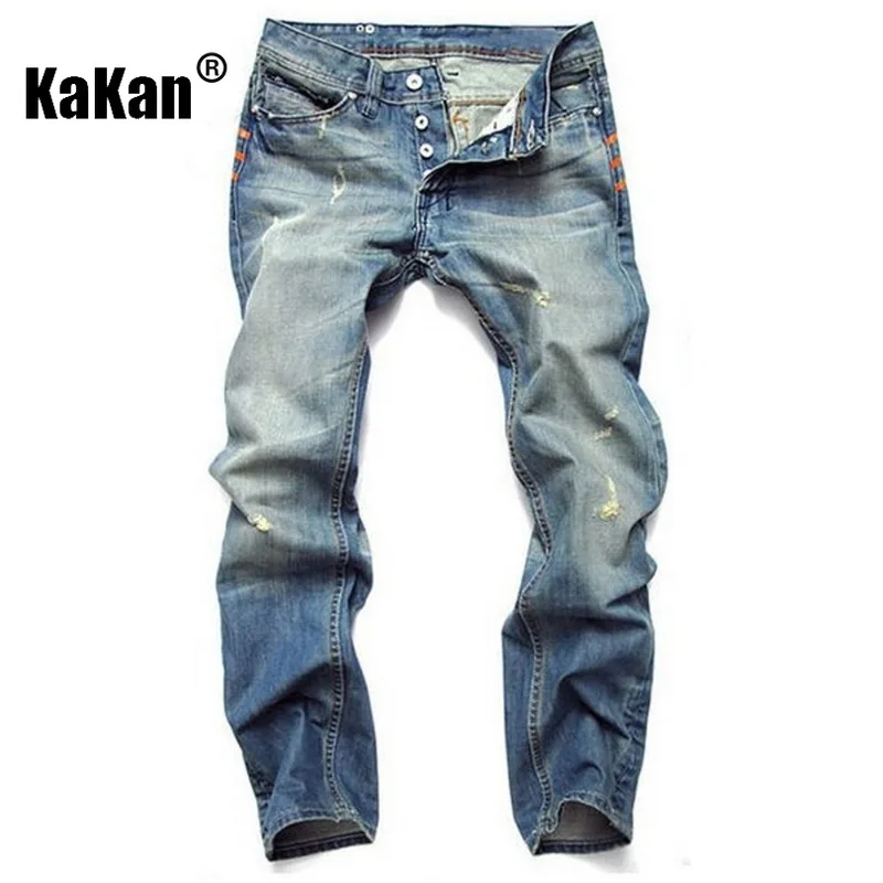 Kakan - европейски и американски нови дънки с прави штанинами с котешки брада и дупки, популярни дънкови панталони K13-8873 Изображение 0