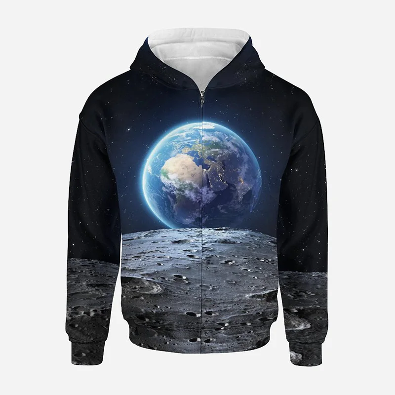 Earth Hoody с Цип Мъжки Дрехи 3D Космическа Вселена на Звездното Небе Galaxy Качулки С Принтом Дамски Модни Пуловери В стил Харадзюку С Качулка Изображение 1