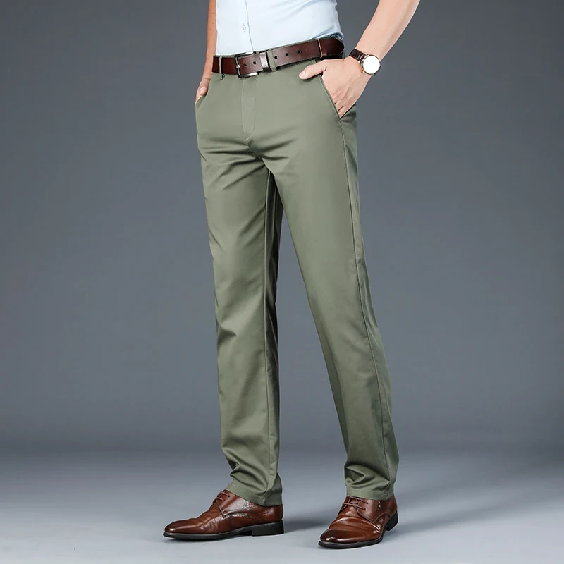 Марка Дрехи, мъжки Панталони Директно намаляване, Мъжки Пролет-лято Бизнес Стрейчевые Сиви Панталони Цвят Каки, Черни Тънки Панталони, Мъжки Размер на 40 42 Изображение 2