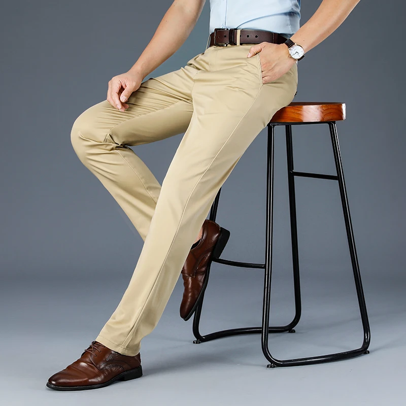 Марка Дрехи, мъжки Панталони Директно намаляване, Мъжки Пролет-лято Бизнес Стрейчевые Сиви Панталони Цвят Каки, Черни Тънки Панталони, Мъжки Размер на 40 42 Изображение 4