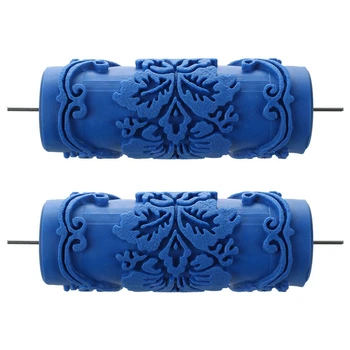 2X Бояджийски валяк С декоративни мотиви за машинен дизайн на Цветя / синьо 15 см