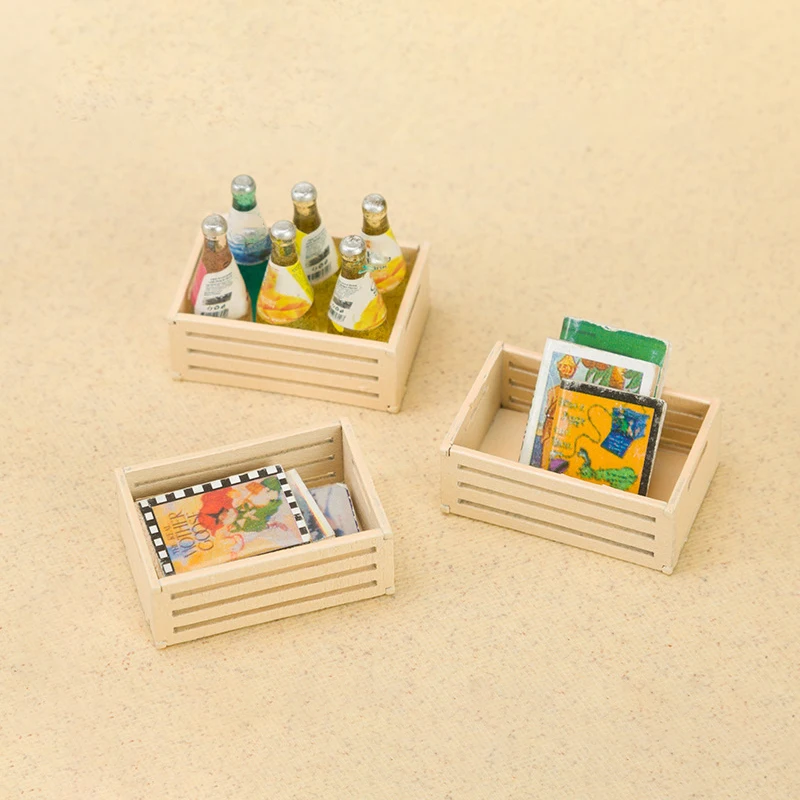 Мебели за куклена къща, дървена кошница за съхранение на зеленчуци, храни, плодове, Малко украса за куклена къща, Подарък за деца Изображение 0