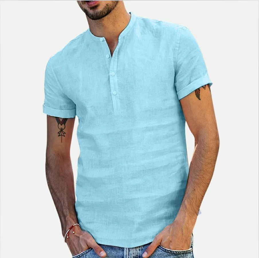 2023 Нова мъжка тениска с къси ръкави От памук и лен с V-образно деколте, Ежедневни мъжки t-shirt, Мъжки дишащи върховете S-5XL Изображение 1