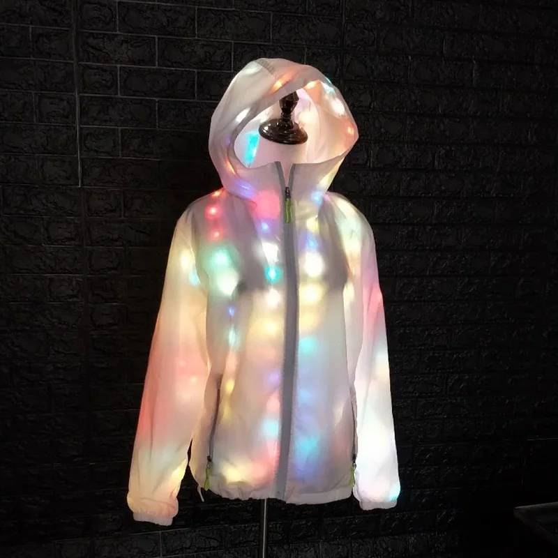 Led яке За отдих, спортни облекла, светещо облекло, пъстър костюм за осветление, стираемая дреха, яке с led светкавица Изображение 0