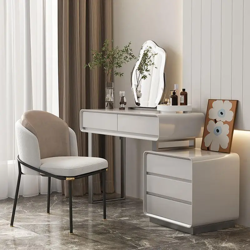 Лесен луксозен скрин, домашен стол, светла луксозна спалня, модерен лесен шкаф за съхранение, вградена масичка за грим в стил кремовом Изображение 2