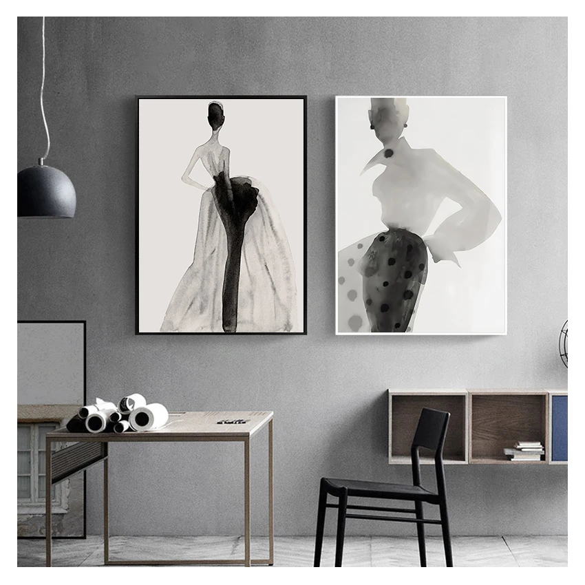 Художествен плакат на платно, модни открита живопис, стенни модел за хол, спални, коридор, домашен интериор, модерен момиче с грациозной стойка Изображение 1