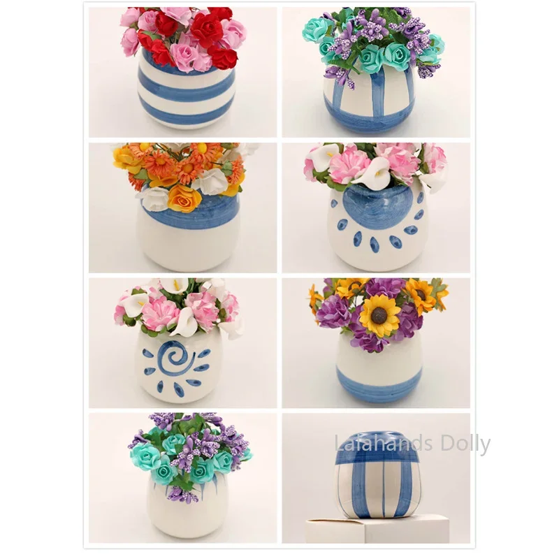 Куклена къща 1: 12, мини-цветя, керамична ваза, умален модел, реквизит за снимките, аксесоари за куклена къща Изображение 1