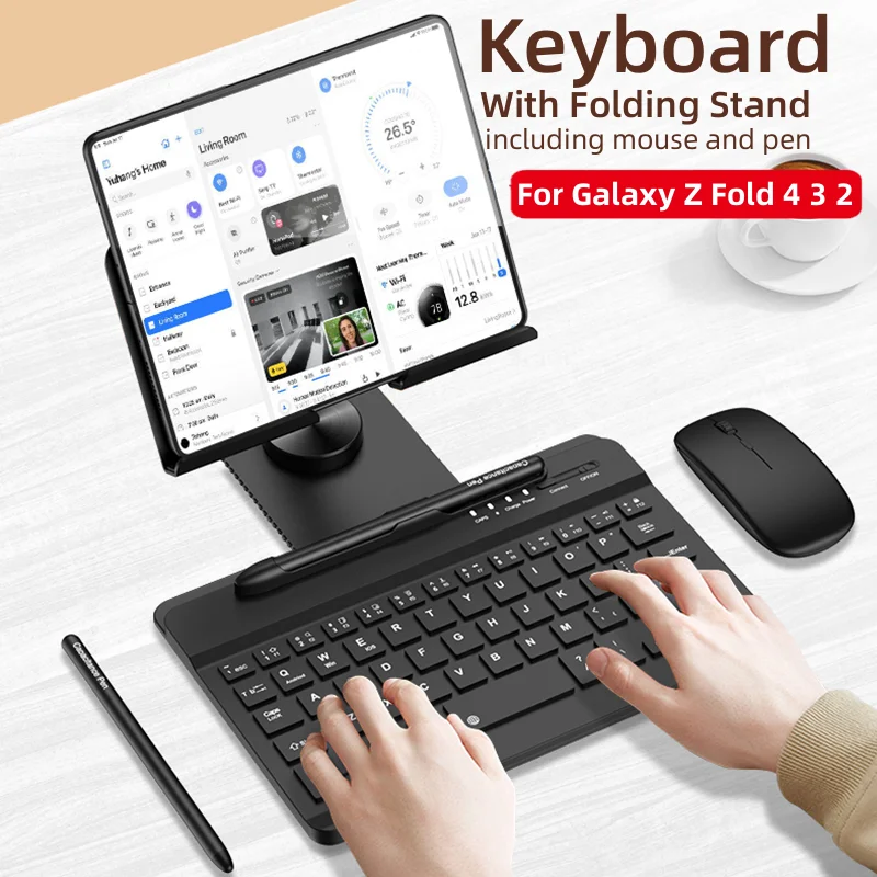За Samsung Galaxy Z Fold 5 4 3 2 Keyborad Кобур Сгъваем Флип Калъф Поставка Слот За Химикалки С Безжична Клавиатура и Мишка Изображение 4