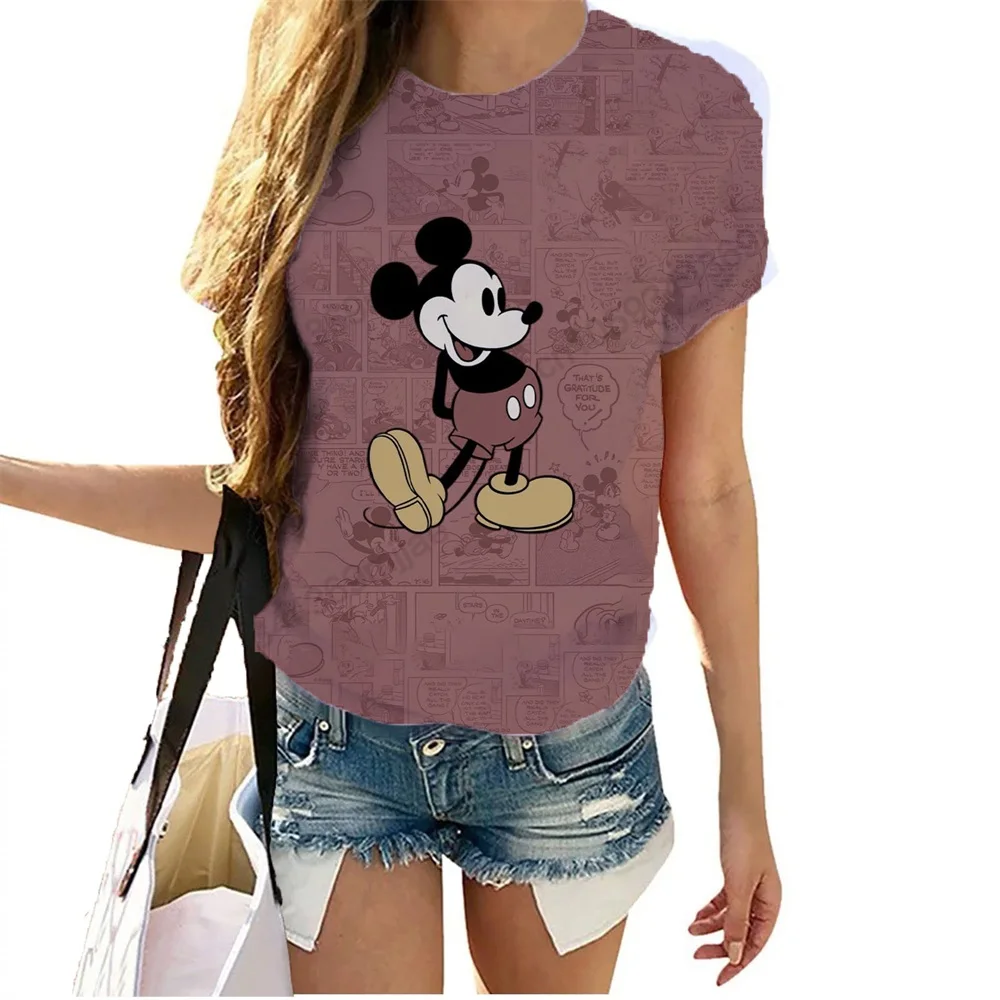 Тениска Disney, Летни блузи с кръгло деколте за жени 2023, ежедневни облекла, дамски тениски с къс ръкав, дамски блуза Изображение 5
