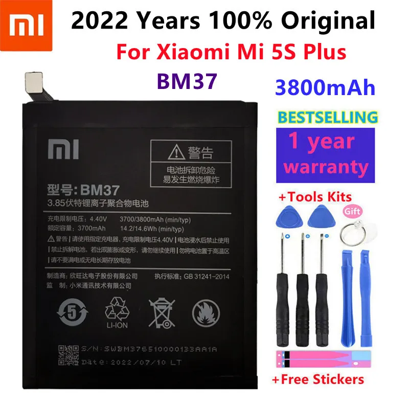 100% Оригинален Xiao mi BM37 3800mAh Батерия За Xiaomi 5S Plus Mi5S Plus Висококачествени Сменяеми Батерии За Телефон + Инструменти Изображение 0