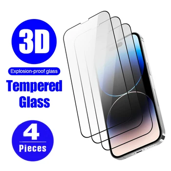 4шт Закалено стъкло за iPhone 14 15 11 plus pro 13 mini 12 защитно фолио пълно покритие XS MAX X XR протектор на екрана на смартфон
