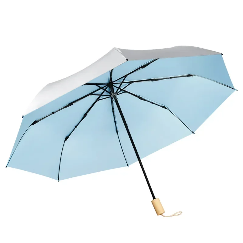 30% сгъваем чадър с дървена дръжка, ръчно сгъваеми titanium silver гума чадър жена за защита от слънцето, от висок клас Изображение 4