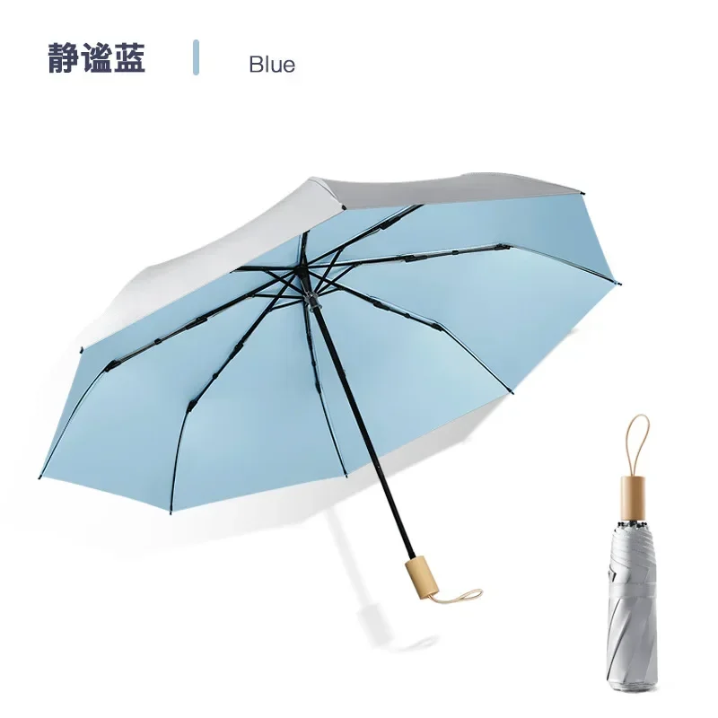 30% сгъваем чадър с дървена дръжка, ръчно сгъваеми titanium silver гума чадър жена за защита от слънцето, от висок клас Изображение 5