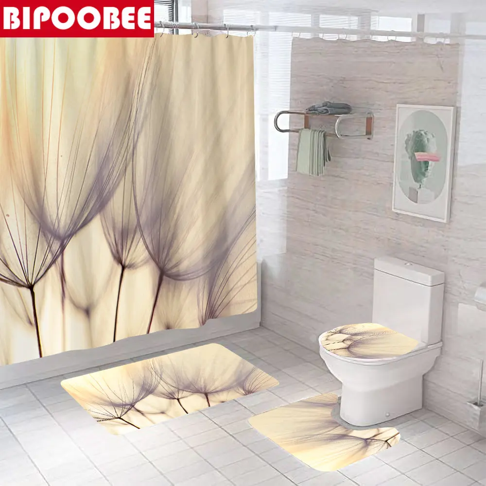 Водоустойчив тъканно завеса за душ, Аксесоари за декора на банята под формата на глухарче, Цветни завеси за баня, Капака на тоалетната чиния, Нескользящий килим, мокет Изображение 0