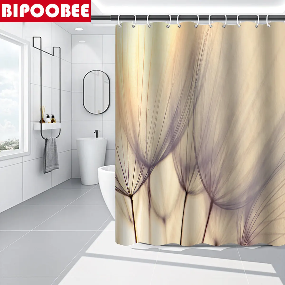Водоустойчив тъканно завеса за душ, Аксесоари за декора на банята под формата на глухарче, Цветни завеси за баня, Капака на тоалетната чиния, Нескользящий килим, мокет Изображение 3