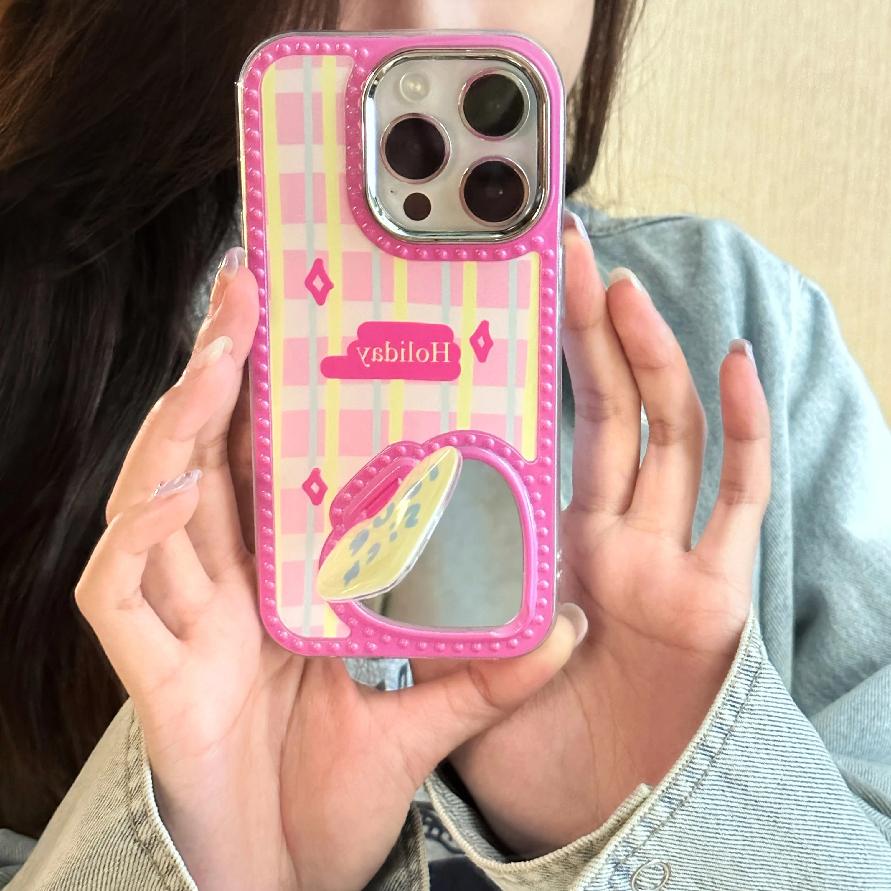 Чудесното Огледало във формата на сърце с Откидывающимся заинтересуваните лица отправят мотивирано искане за Момичета, Калъф за телефон iPhone 14 13 Pro Max, Задната част на кутията на телефона за 12 11 Pro Max Capa Изображение 5