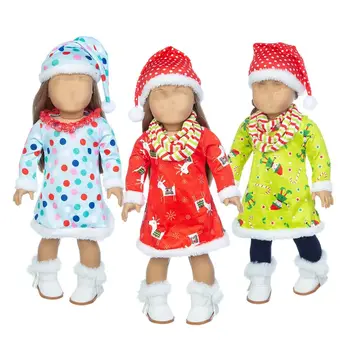 6 Стилове за 18-инчовата кукли, Коледно облекло за кукли, Ръкавици, костюми, облекло за кукли, шапка, вязаное рокля-пуловер, Панталон, шал