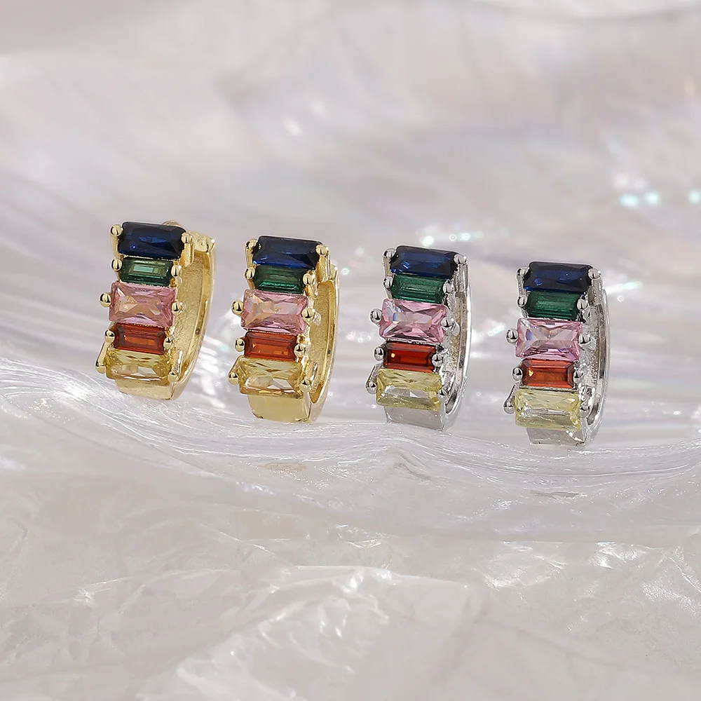 Преливащи обеци със сребърно покритие проба 925, дамски обеци-хагги от кристал CZ с цветни камъни, пръстени с нови медни обръча, Бижута arcoíris Изображение 1