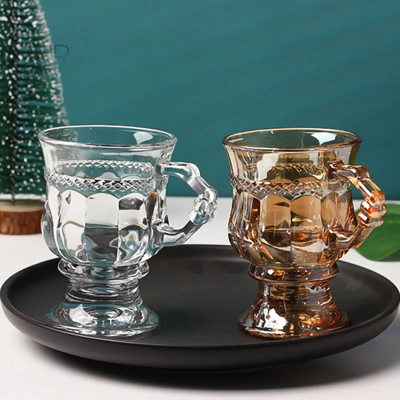135 мл Луксозна Дизайнерска Стъклена Кафеена чаша с релефни изображения в Европейския Ретро-стил, Удебелена Чаена Чаша за домашна закуска, Млечна Чаша, Мини-чаена чаша Изображение 5
