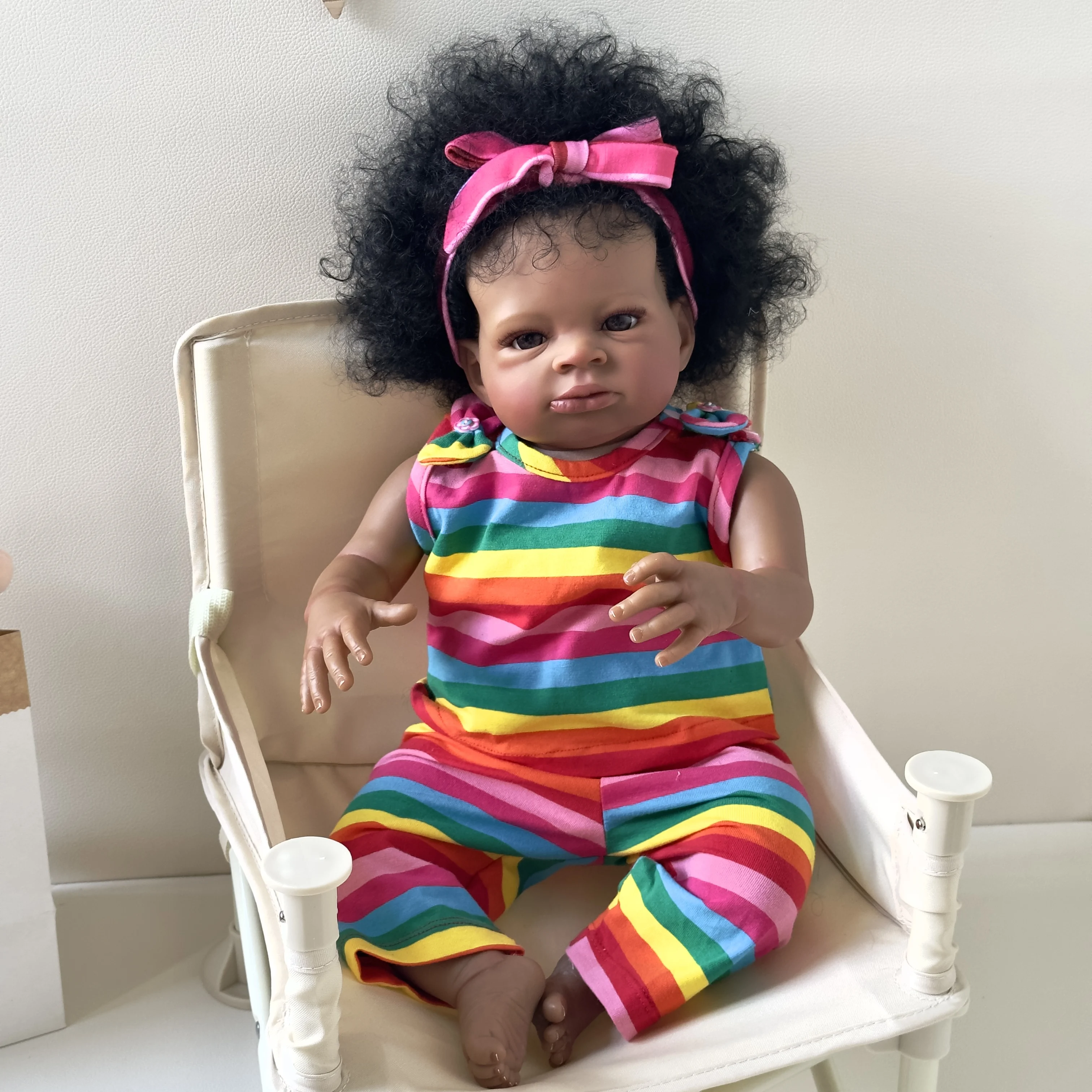 NPK 20-инчов Меко Тяло С Тъмно кафява Кожа Reborn Baby Lanny Кукла Art Made 3D Кожа Реалистична Бебешко са подбрани Кукла Изображение 0