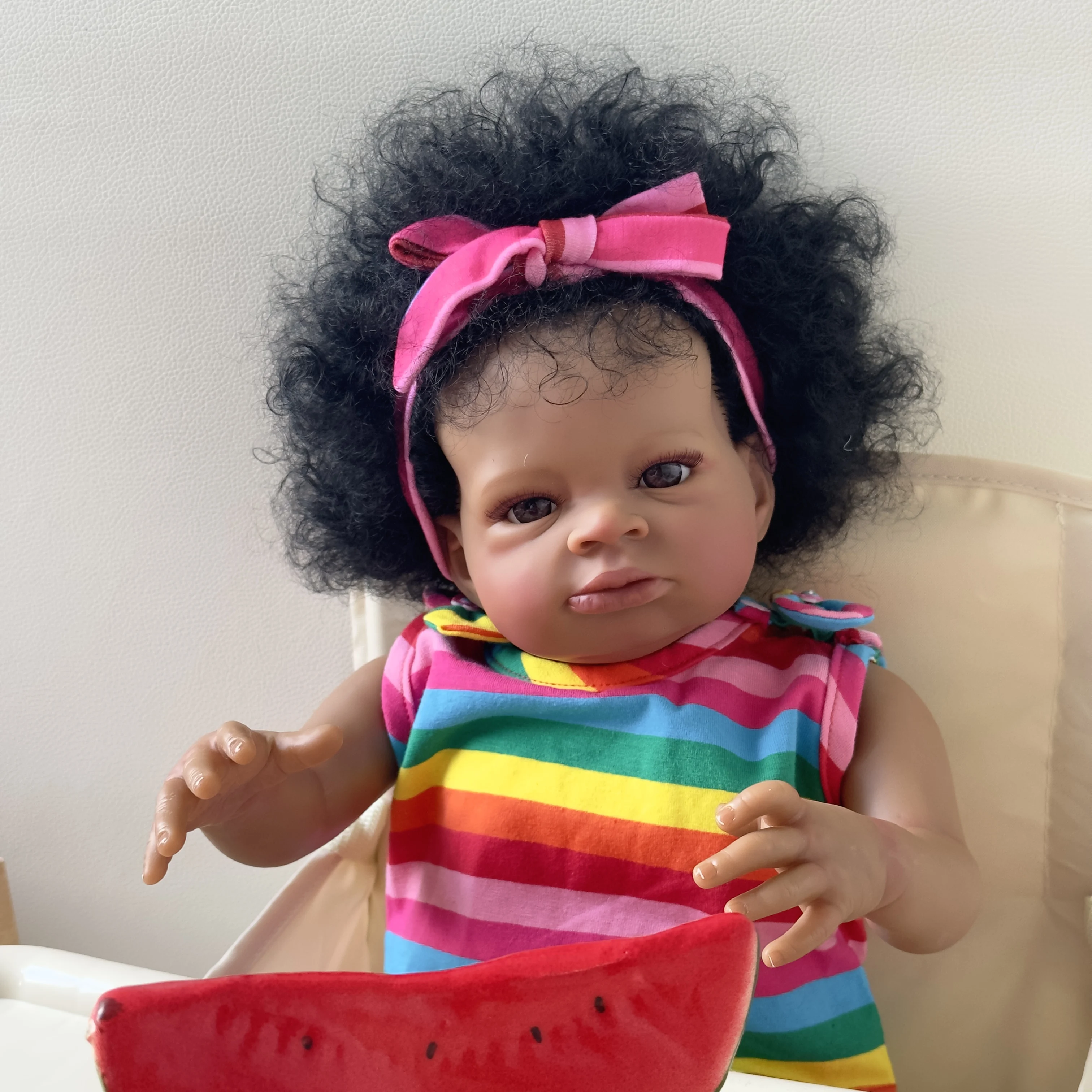 NPK 20-инчов Меко Тяло С Тъмно кафява Кожа Reborn Baby Lanny Кукла Art Made 3D Кожа Реалистична Бебешко са подбрани Кукла Изображение 1