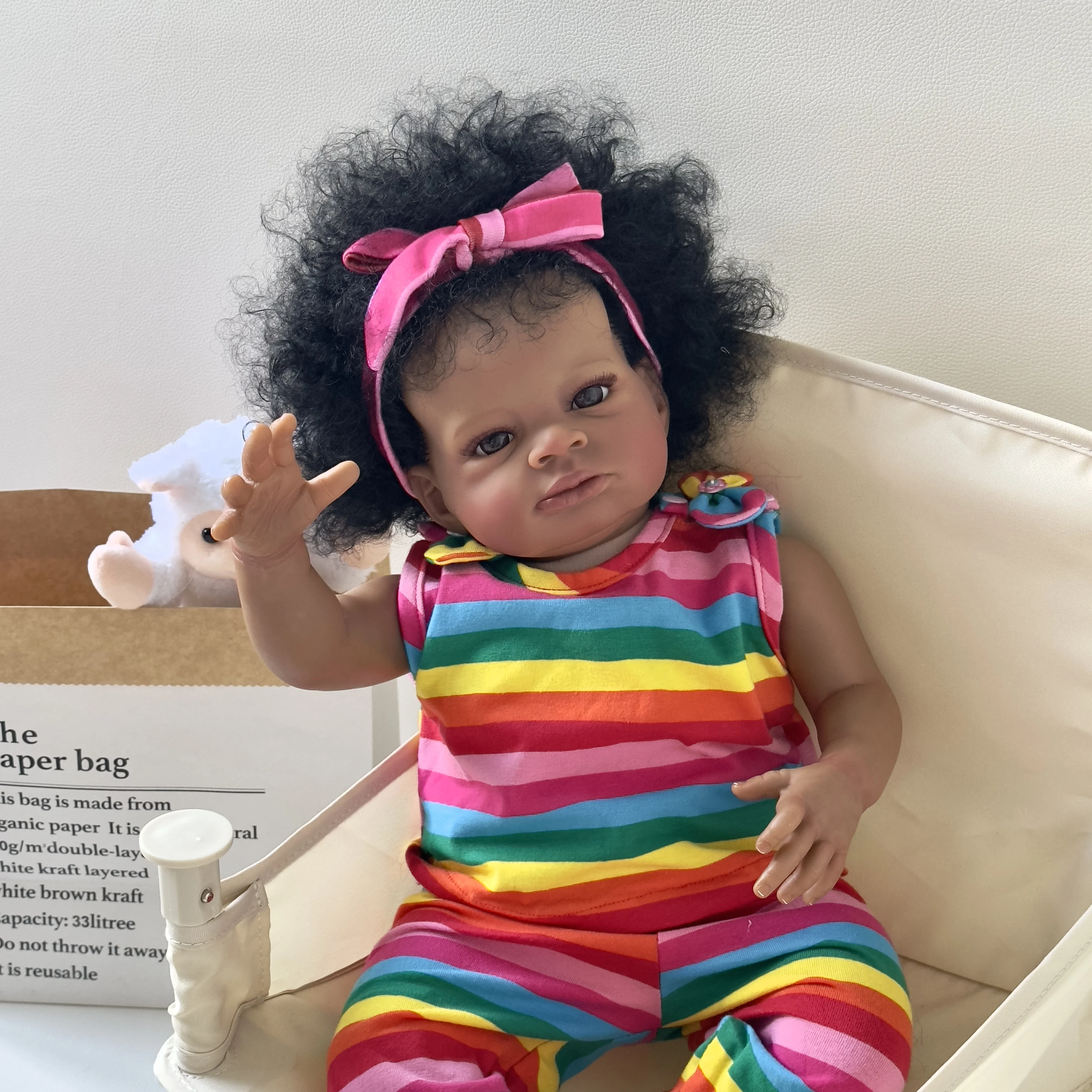 NPK 20-инчов Меко Тяло С Тъмно кафява Кожа Reborn Baby Lanny Кукла Art Made 3D Кожа Реалистична Бебешко са подбрани Кукла Изображение 2
