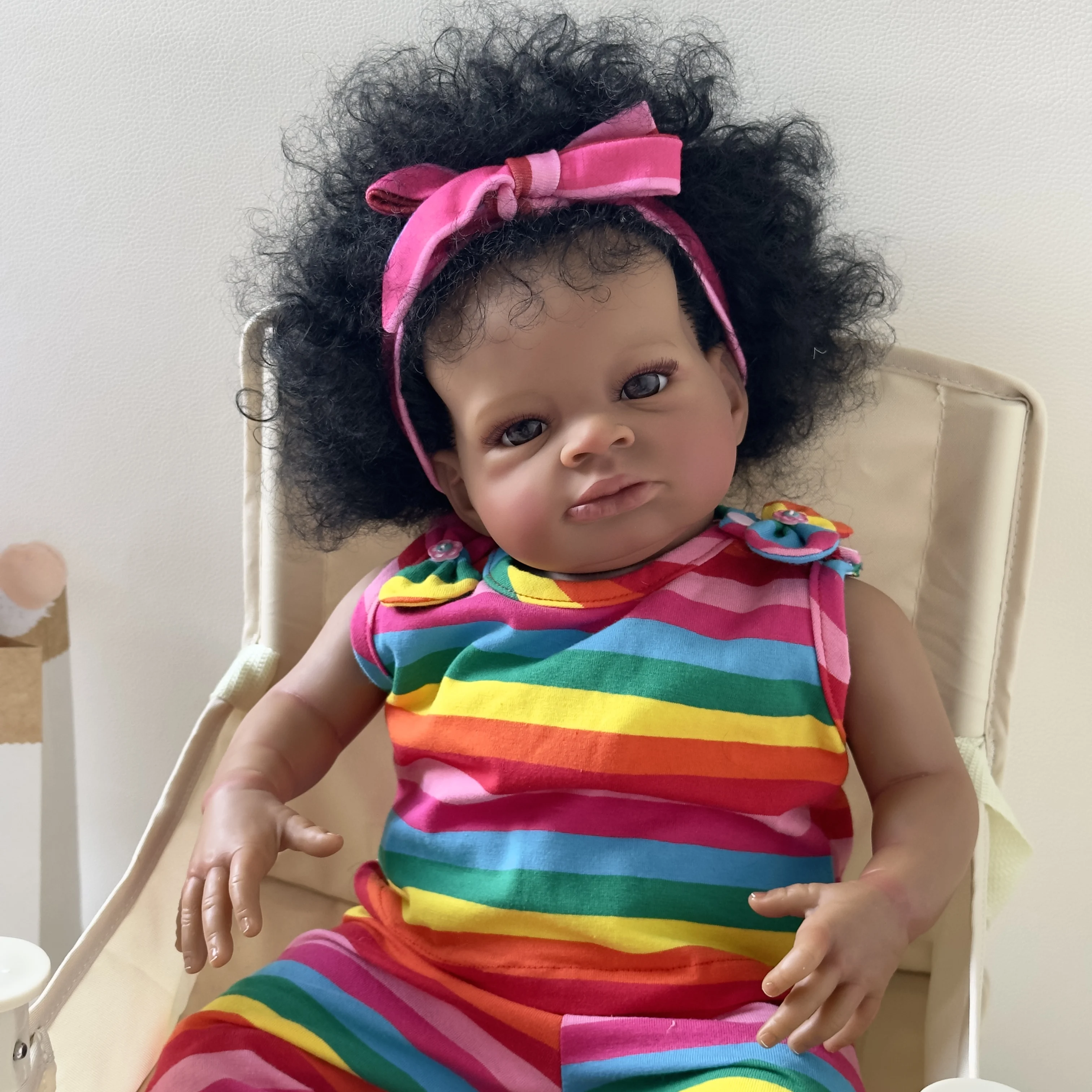 NPK 20-инчов Меко Тяло С Тъмно кафява Кожа Reborn Baby Lanny Кукла Art Made 3D Кожа Реалистична Бебешко са подбрани Кукла Изображение 3