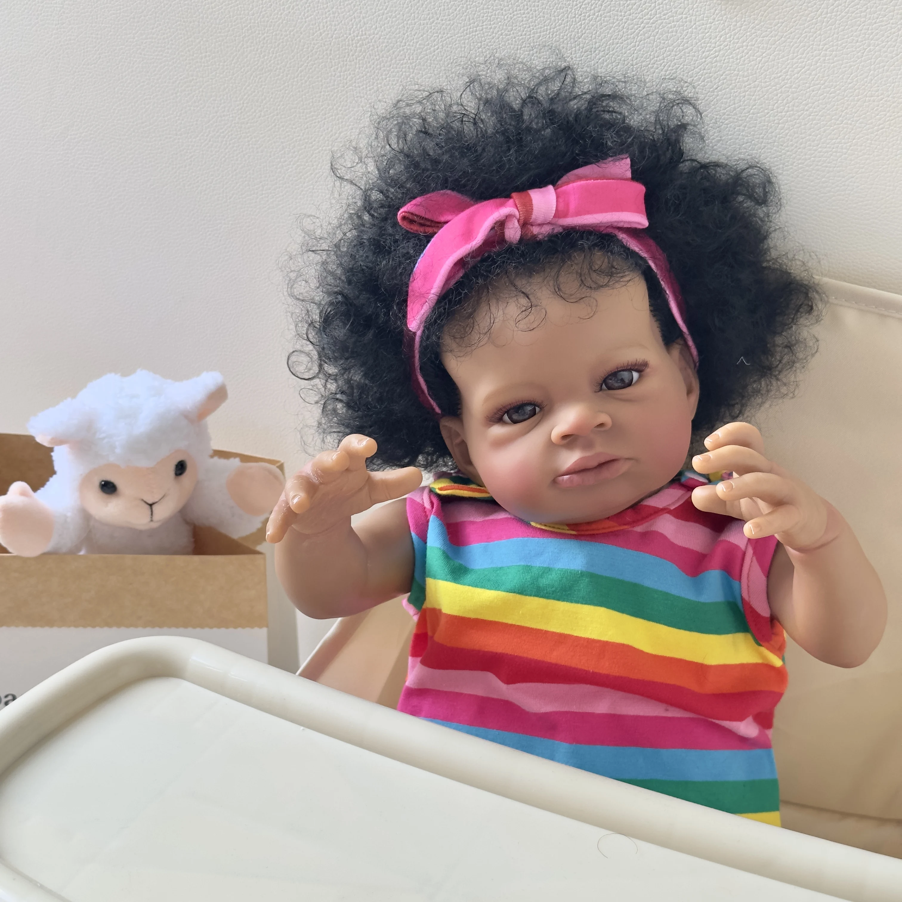 NPK 20-инчов Меко Тяло С Тъмно кафява Кожа Reborn Baby Lanny Кукла Art Made 3D Кожа Реалистична Бебешко са подбрани Кукла Изображение 4