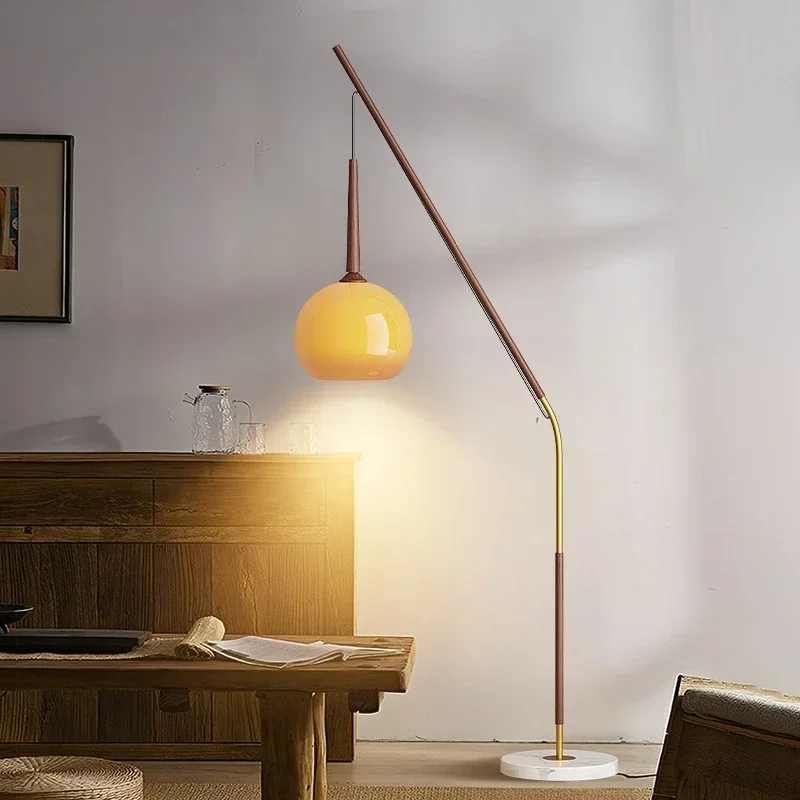 Подови полилей от райска ябълка, модерен минималистичен американски ретро лампа в хола, корпус лампи с трансферной печат от орехово дърво Изображение 0