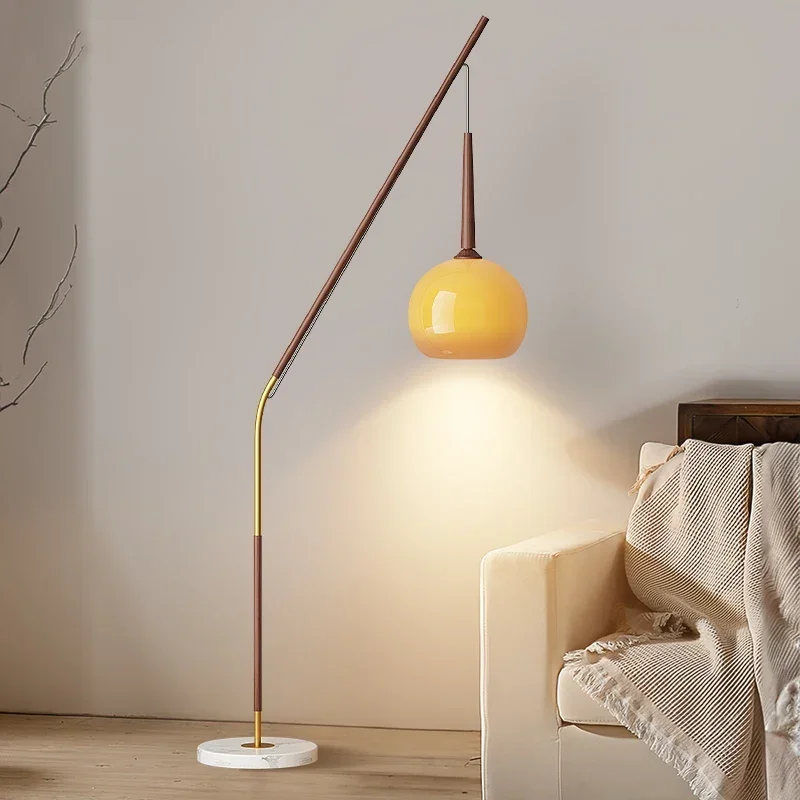 Подови полилей от райска ябълка, модерен минималистичен американски ретро лампа в хола, корпус лампи с трансферной печат от орехово дърво Изображение 1