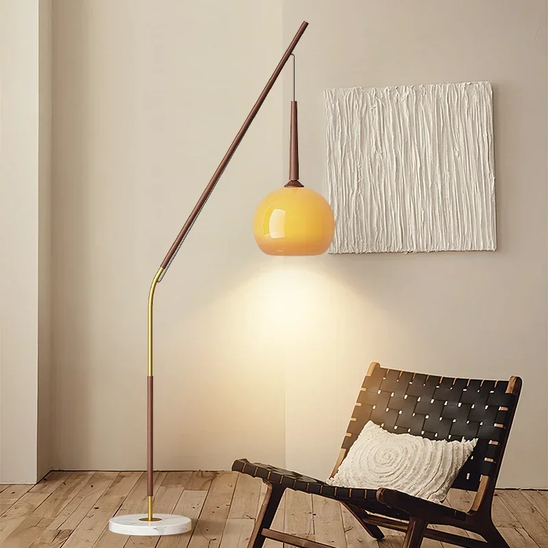 Подови полилей от райска ябълка, модерен минималистичен американски ретро лампа в хола, корпус лампи с трансферной печат от орехово дърво Изображение 2