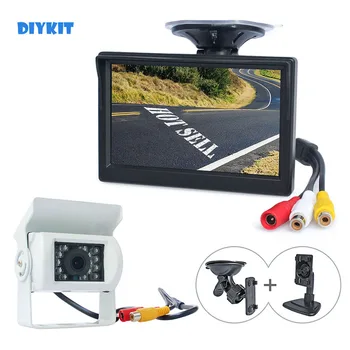 DIYKIT 5-инчов TFT-LCD дисплей, Авто монитор за обратно виждане, Бял Водоустойчив Цветен CCD, камера за задно виждане за камион, IR камера за нощно виждане