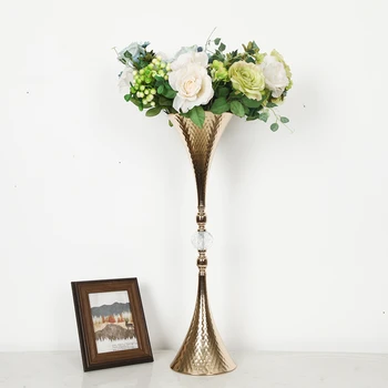 IMUWEN 10ШТ Златна ваза във форма на тръби от кристал Централно украса на Сватбената маса Събитие Деликатно Цвете Пътен повод За декорация на дома