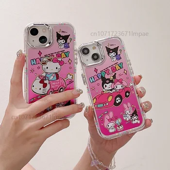 Kawaii Drive Сладко Hello Kitty Kuromi Melody Карикатура Прозрачни Калъфи За мобилни Телефони iPhone 15 14 13 12 11 Pro Max Делото Y2k Подарък За Момичета
