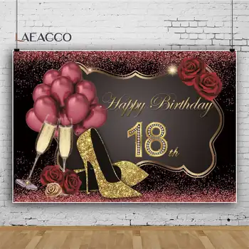 Laeacco Невероятния Women 18th Birthday Party Photo Background балон На висок ток Червена роза Шампанско-Индивидуален фон за снимки