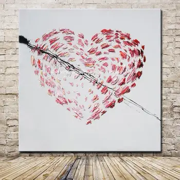 Mintura Ръчно рисувани абстрактна картина с маслени бои върху платно, модерен плакат със сърца, стенни картини в стил поп-арт За украса на дома в стаята