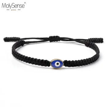 MolySense Ръчно изработени, Вечни Турски гривни на късмета си от уроки, дизайнерски конци Blue Eye, Черна въжета, плетени бижута от въже