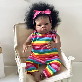 NPK 20-инчов Меко Тяло С Тъмно кафява Кожа Reborn Baby Lanny Кукла Art Made 3D Кожа Реалистична Бебешко са подбрани Кукла