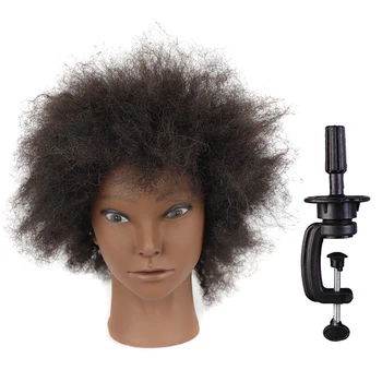 Африкански глави-манекени със 100% истински човешки коси Фризьорски салон обучение корона за салонной козметика на Сляпо-манекен за коса-куклен голове