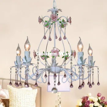Безплатна доставка, полилей в розово стил, луксозна декоративна подвесная лампа, желязо кристален полилей в помещението, осветление трапезария