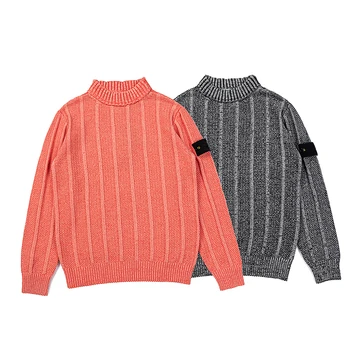 Висококачествени зимни нови възли пуловери 2023 година, ретро измити вязаный пуловер с бродерия компас, оформление на врата, пуловер